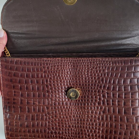 Vintage CORET Croc-Embossed Leather Shoulder Bag I Brown I Made in Canada - Picture 8 of 11